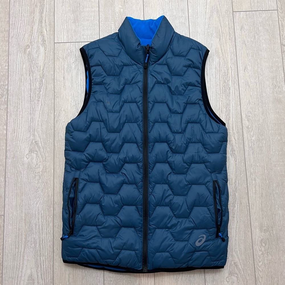 ASICS Reversible Fleece Puffer Vest Blue Full Zip Lightweight Men’s